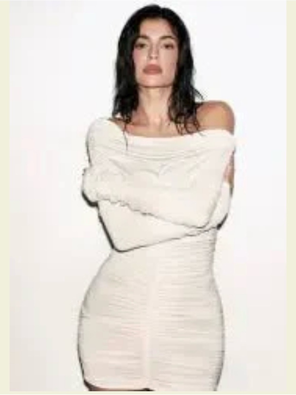 NWT KHY x Atlein Ruched Off Shoulder Mini Dress XL Cream
